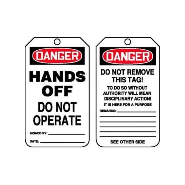 Accuform Safety Tags, DANGER HANDS OFF DO NOT OPERATE, 5.75in x 3.25in, PF-Cardstock, 25PK MDT162CTP - main